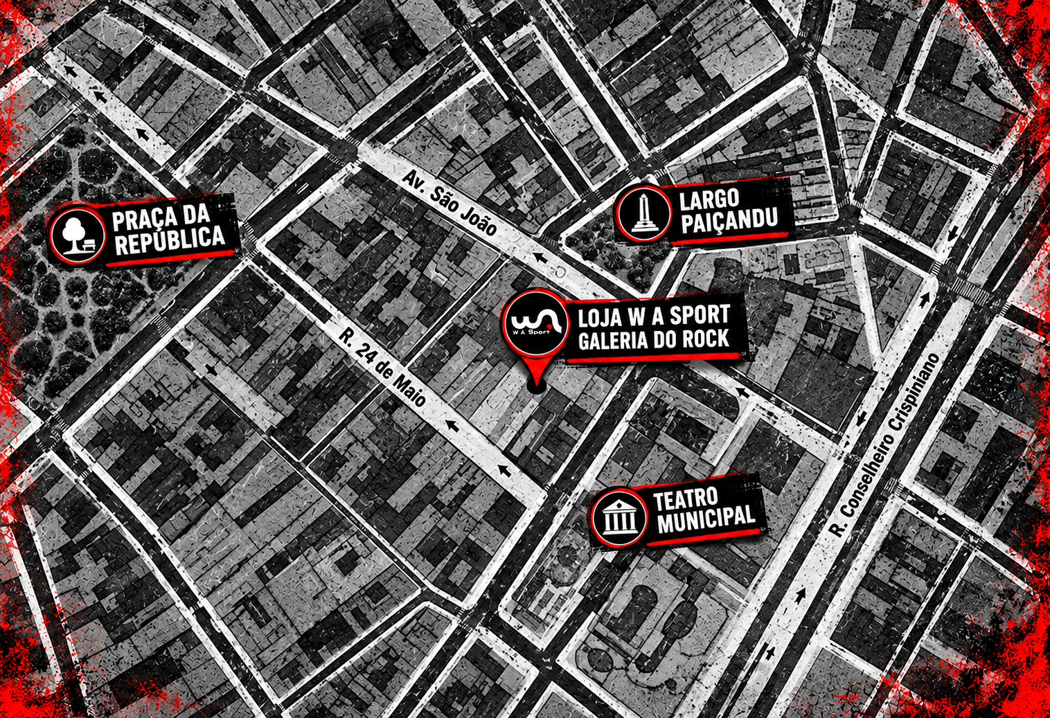 Mapa da Galeria do Rock na Avenida São João, 439, São Paulo